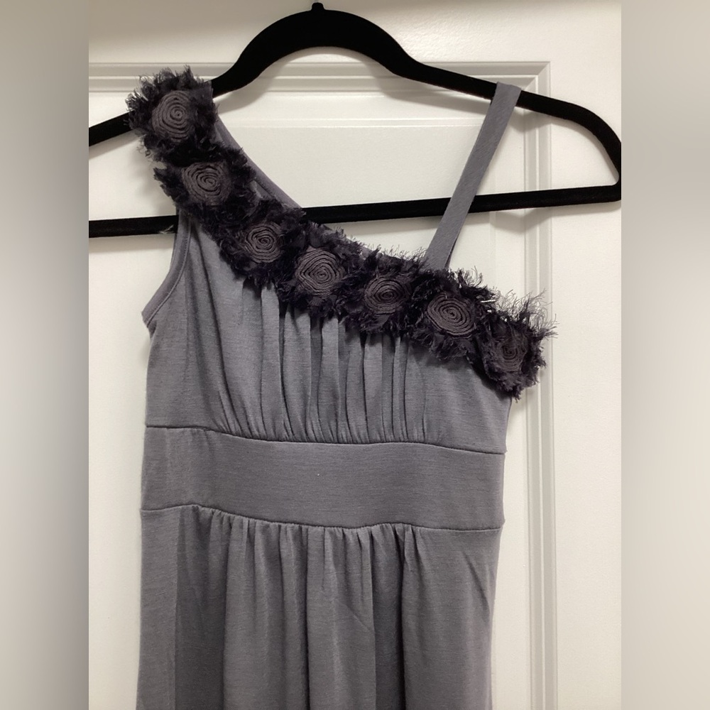 Gray One-Shoulder Dress with Floral Detail